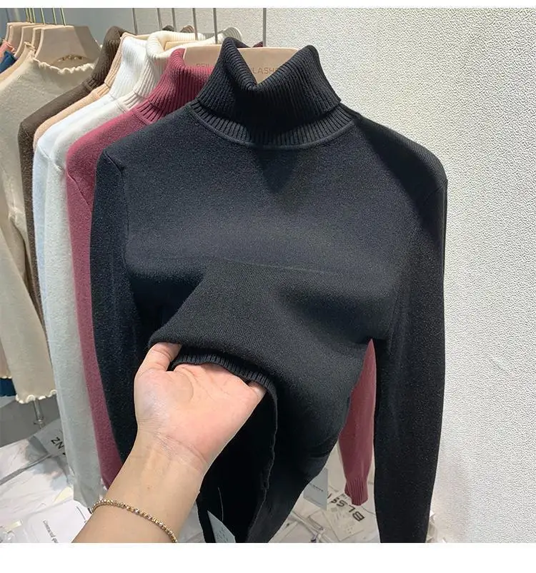 2025 New Thicken High Collar Pullover Women's Sweater Top Winter Warm and Soft Solid Color Inner Wear Bottoming Shirt