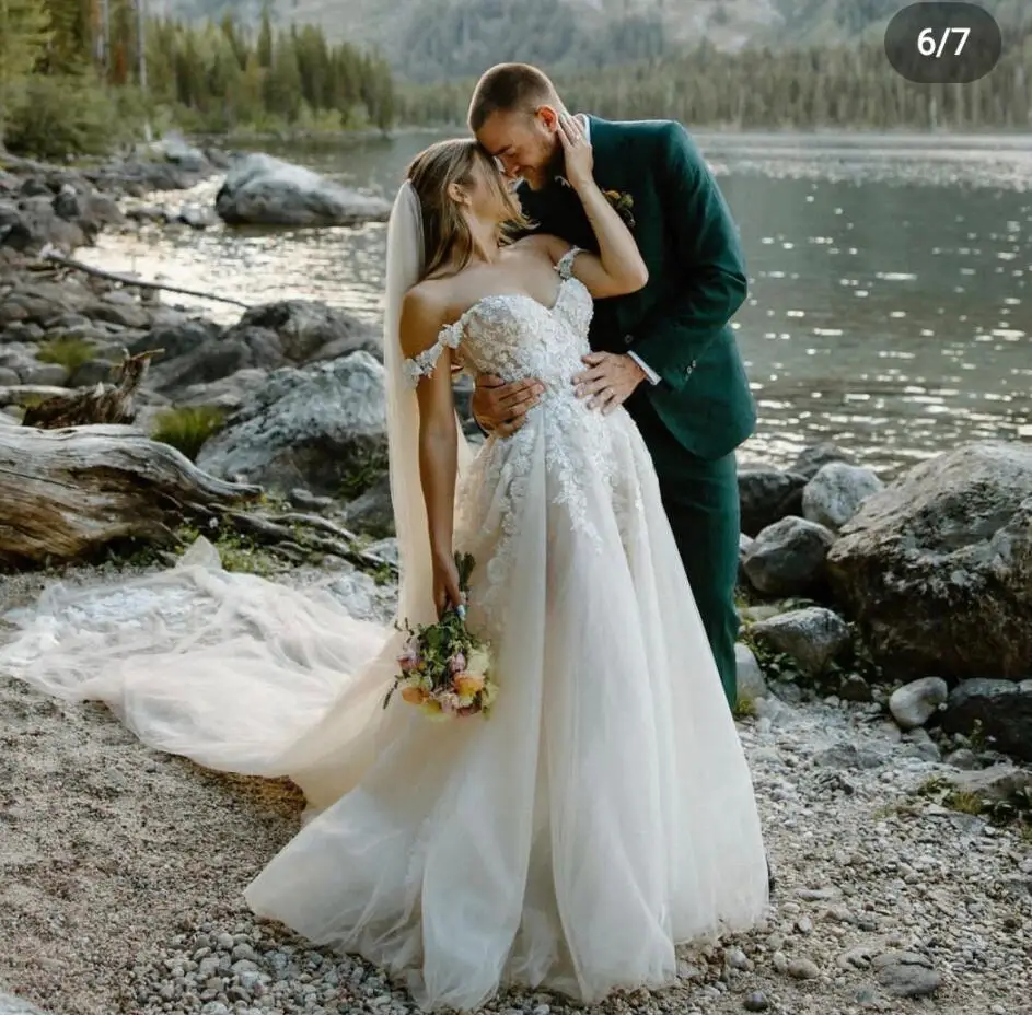 Vestido De novia bohemio con hombros descubiertos para mujer, vestido De novia largo hasta el suelo, corte en A Civil, bohemio, hecho a medida, país De Mariee