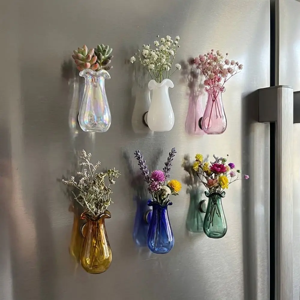 6Pcs Ornament DIY 3D Mini Vase Magnets Modern Exquisite Hydroponic Plant Vase Artistic Funny Refrigerator Magnet Kitchen Decor