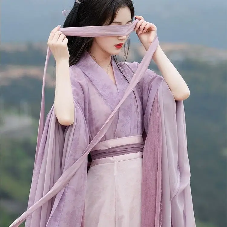 Adult Hanfu Printed cross-collar wide-sleeved Chinese Style Eight Broken Eight Broken Skirt Ancient Wear Daily Hanfu