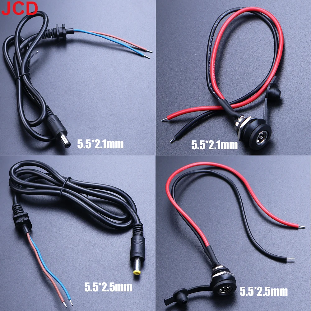 JCD 1 Stück DC-Strombuchse mit 18AWG Kabel, 5,5 * 2,1 5,5*2,5mm DC-Ladebuchse, Hochstrom-Stromanschluss