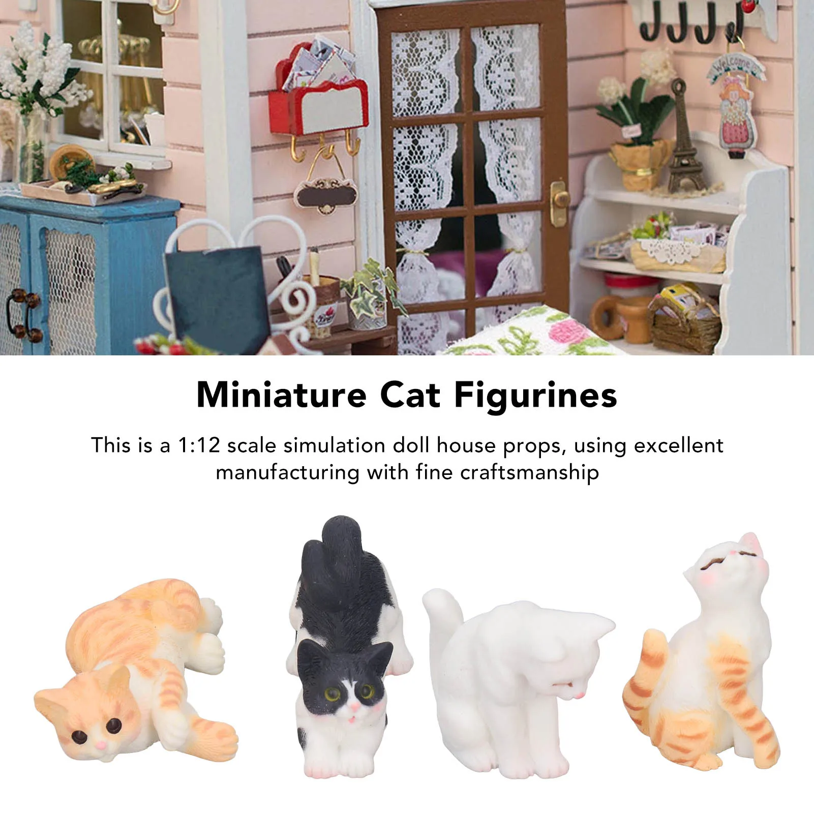 

ZK30 4Pcs Miniature Cat Figurines 1:12 Dollhouse Mini Resin Animal Model Ornaments Decoration Simulation Craft