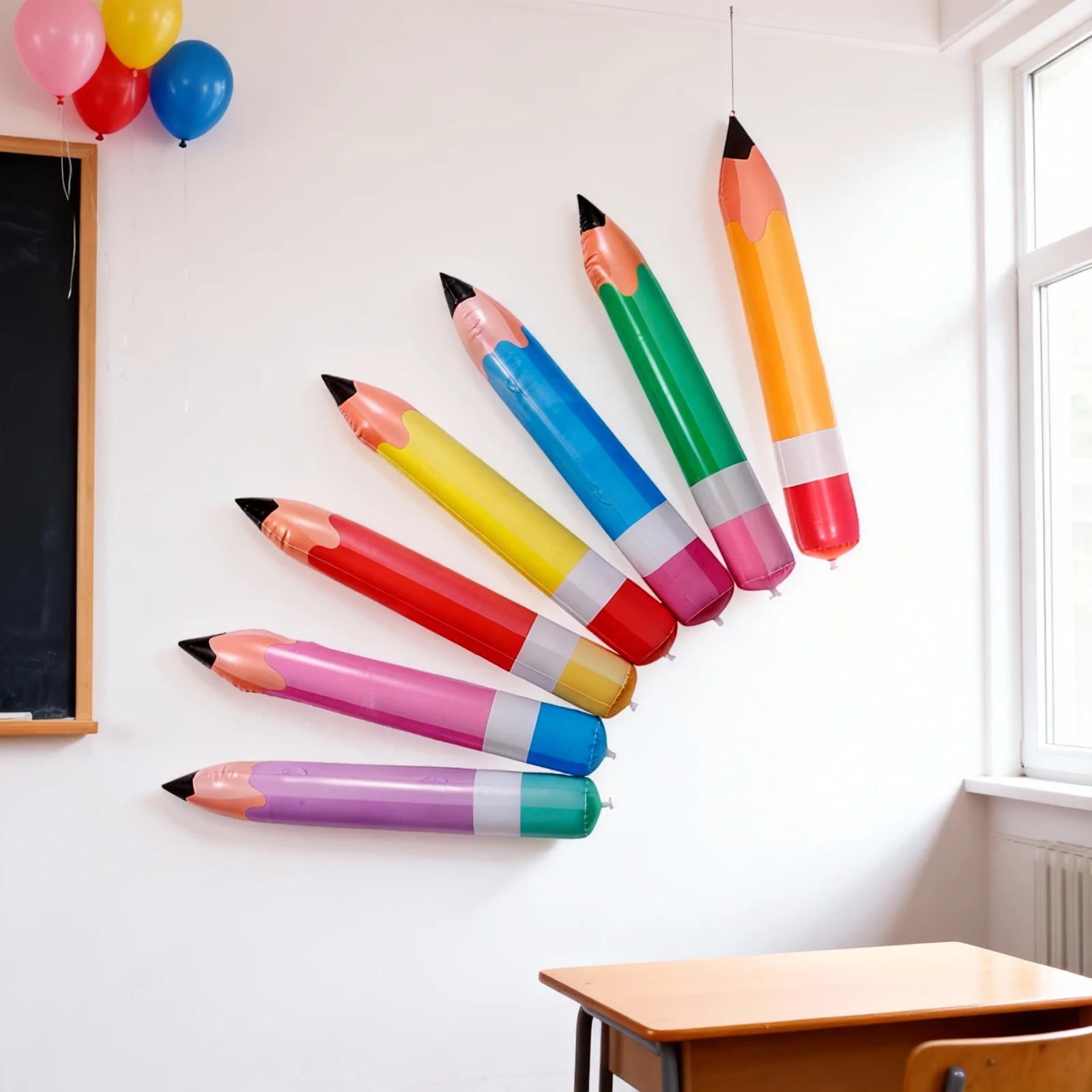 

7Pcs Back to School Jumbo Inflatable Pencil Decorations PVC Lightweight Classroom Party Blow Up Balloons Pencil Blow Up