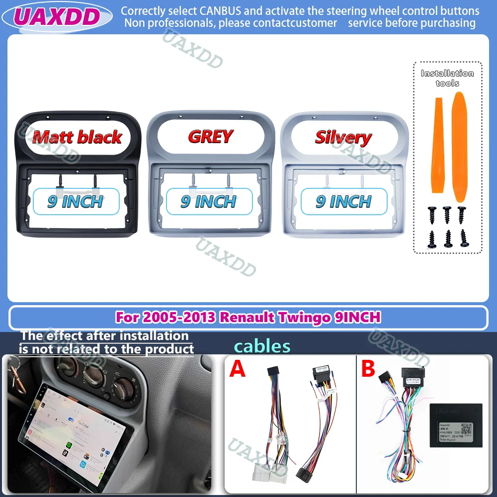 UAXDD 2 Din Car Accessories 9Inch Frame Fascia Adapter Android Radio Audio Dash Fitting Panel Kit For Renault Twingo 2005-2013