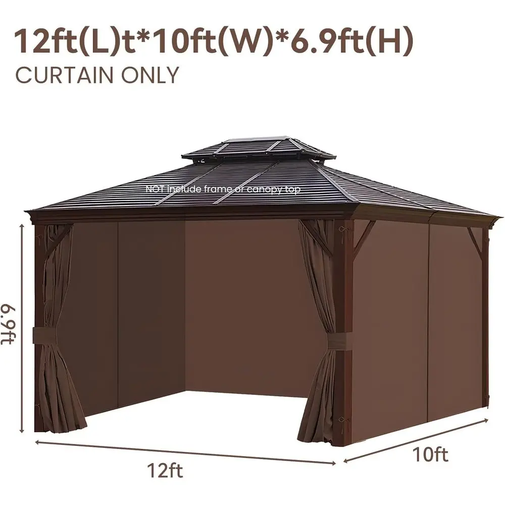 Wasserdichte Pavillon-Vorhänge für den Außenbereich, 10 x 12 Fuß, 4-teiliges Sichtschutzset mit Reißverschluss, für Garten und Terrasse (braun)