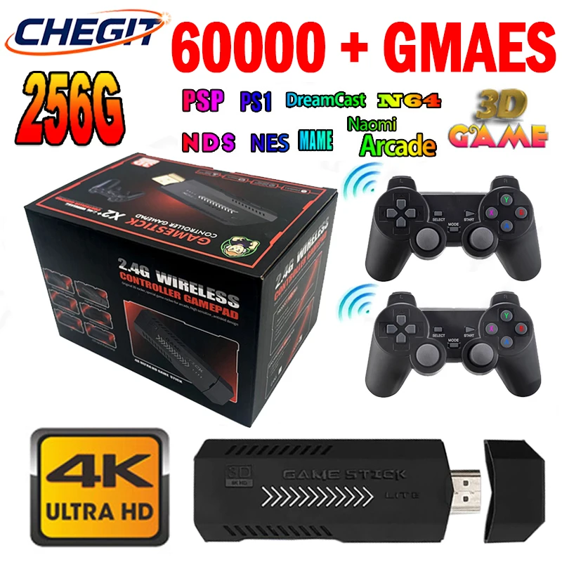 X2 Plus 60000+Giochi 256 GB 50+ Emulatori Console per videogiochi classica Stick da gioco Controller wireless 4K HD per PSP/PS1/GBA