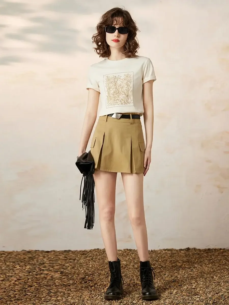 LOUIS YAO Women T-shirt Fashion Print Tee 2024 Summer New Casual Round Neck Short Sleeve Basic Loose Fit T-shirt