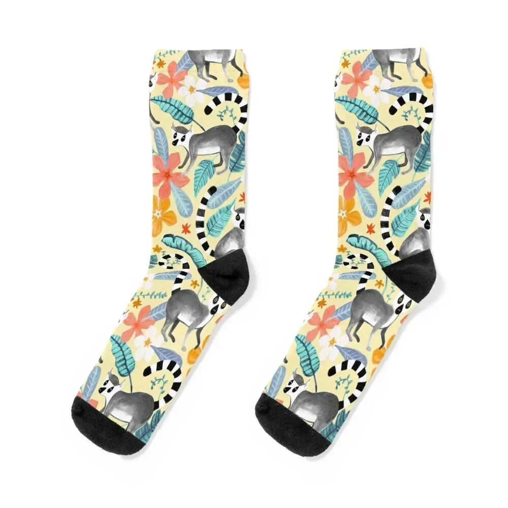 Gouache Lemur Land on Cream Socks Stockings man Sports crazy fashionable Women's Socks Men's