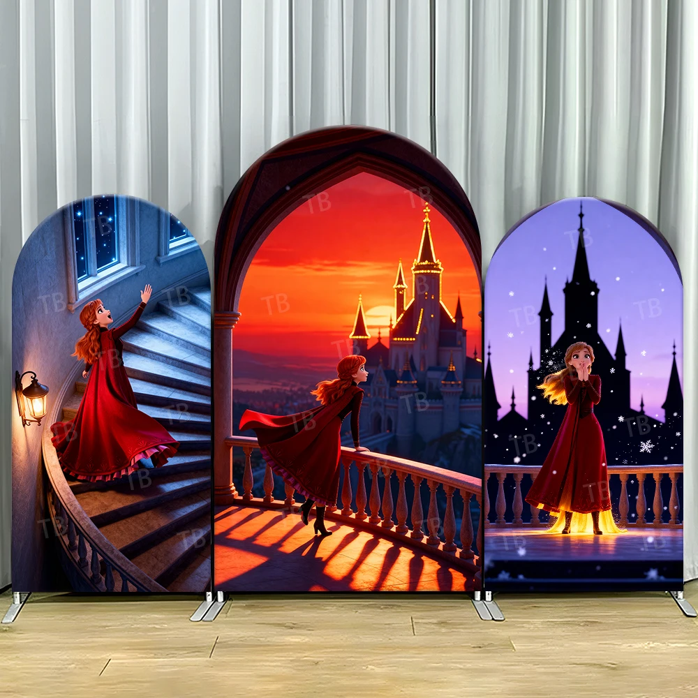 

TB Disney Princess Anna Arch Backdrop Cover Castle for Girls Birthday Party Decor Photograph Background Wall Baby Shower Props
