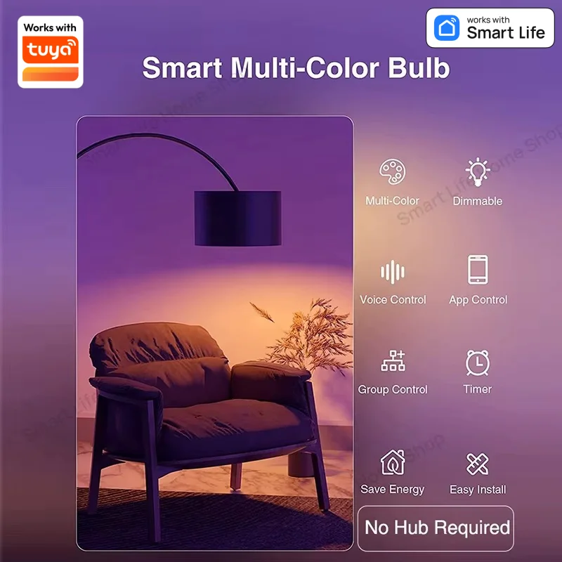 Corunsmar Tuya Bluetooth Smart Light Bulbs A19 E26/27 RGBCW Dimmable Light LED Lamp Smart Life Voice Work with Alexa Google Home