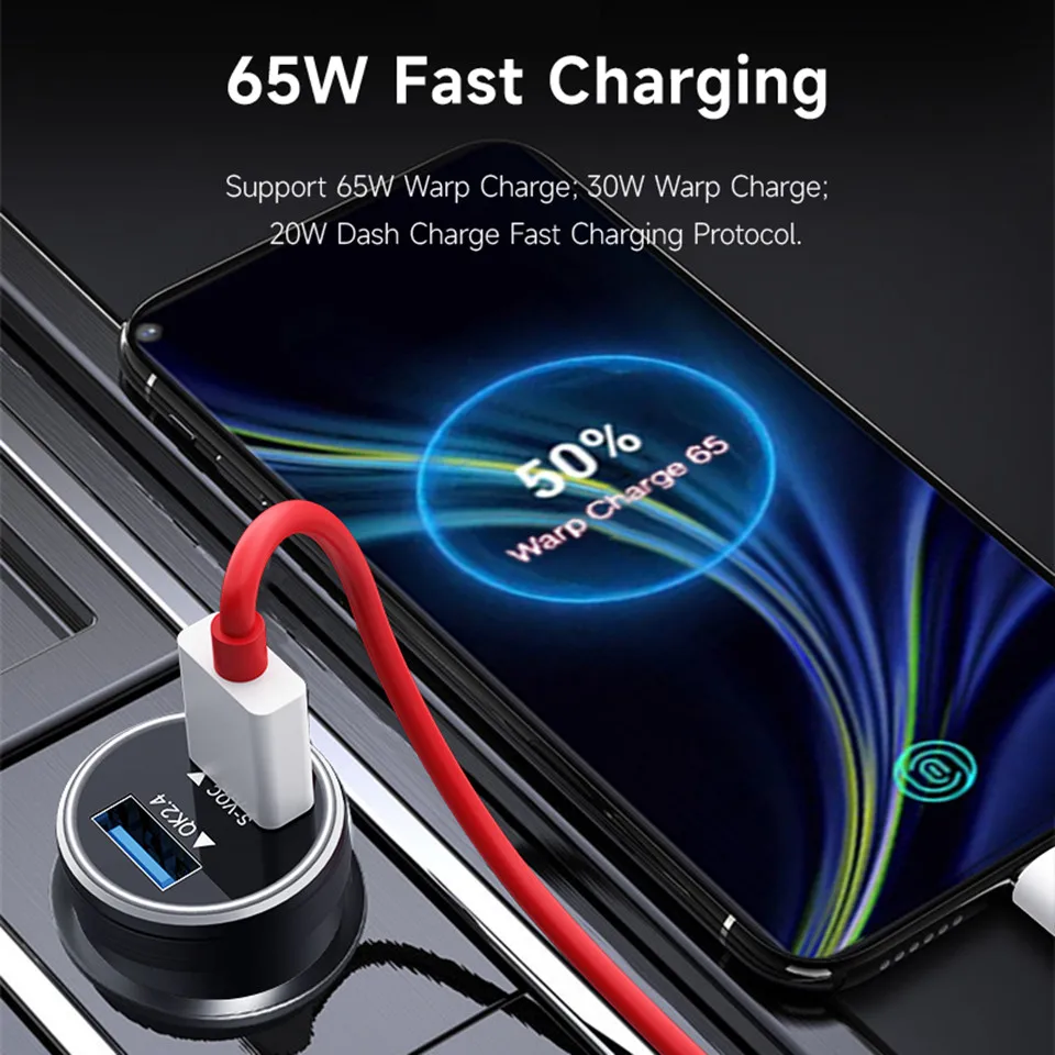 Für oneplus 65w Auto ladegerät 30w Warp Dash Charge Dual USB Schnell ladung Autotelefon adapter für einen plus 10 9 pro 9r 8t 7 6 nord 2 – Detail 4
