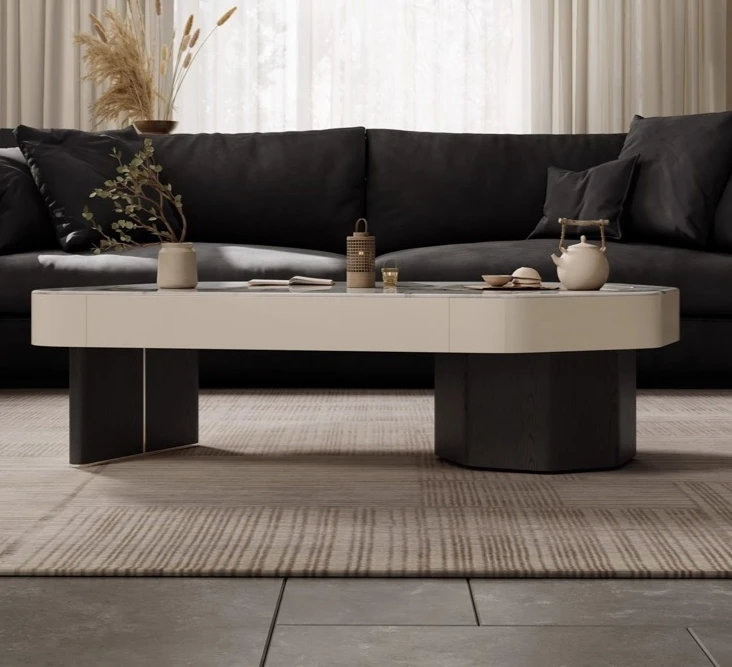 طاولة قهوة إيطالية بسيطة ومبتكرة على شكل خاص من بلاطة الصخور لغرفة المعيشة الحديثة وطاولة شاي جديدة بسيطة