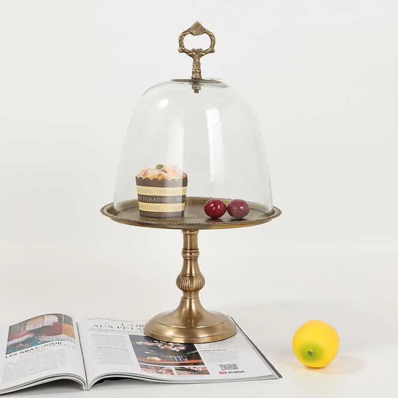 

Brass Goblet Afternoon Tea Snack Plate Cake Stand Decoration American Retro Cake Dessert Dust Cover Tray