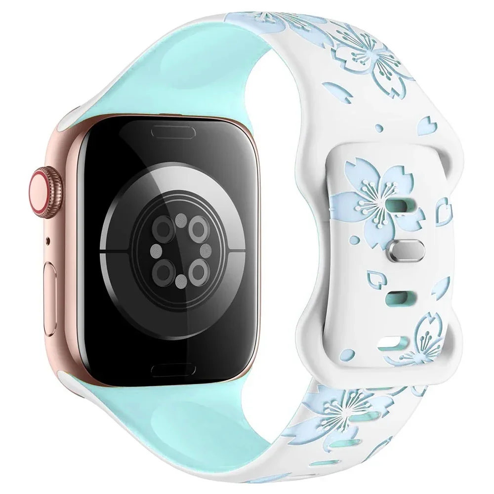 Silicone Band for Apple Watch Series 10 9 8 7 41mm 45mm 46mm Ultra 2 Two-Tone Engraved Floral Strap for iWatch 6 5 4 Se S10 42mm - Image 2