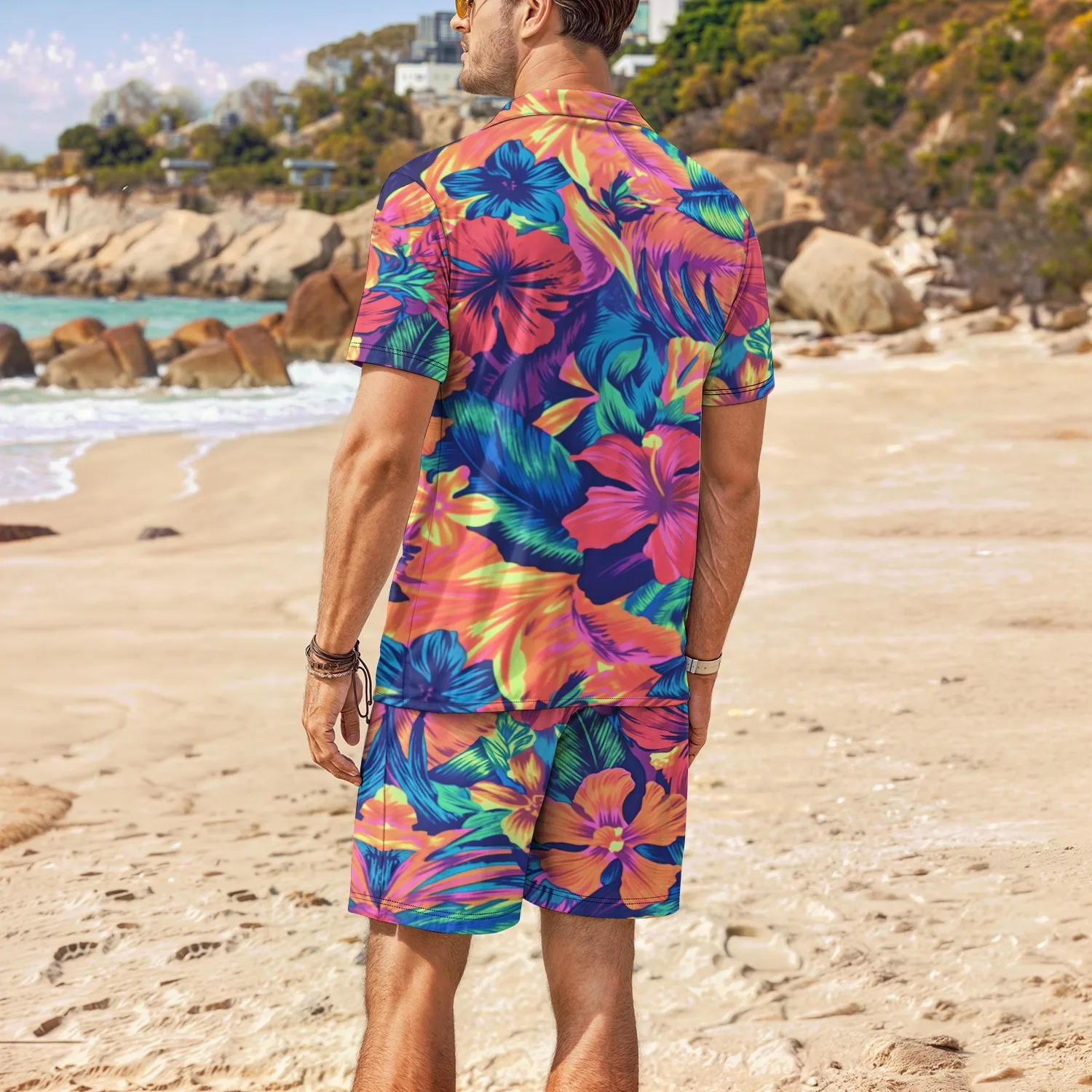 2025 Palm Tree Tropical Men's Degree 3D Printed Hawaiian Shirt and Shorts Set Casual Fashion Short Sleeve Shirt Set for Trendy S