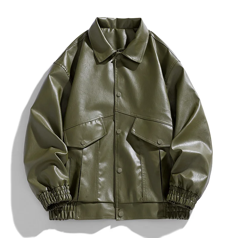 

Мужское однотонное пальто, облегающая кожаная куртка, корейский стиль, мотоциклетная мужская весенняя классическая ветрозащитная кожаная куртка на молнии