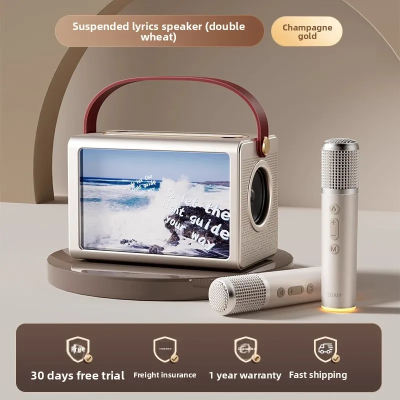 1000 واط باس ميكروفون مزدوج ذكي لمكبر صوت بلوتوث نظام آلة الكاريوكي المنزلي مع كلمات عائمة للاتصالات USB