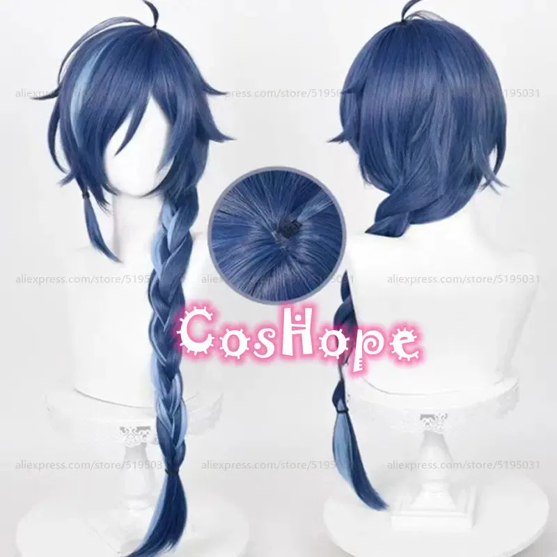 Dd12Kaeya nueva piel 85 cm de largo peluca azul tinta Anime Cosplay pelucas sintéticas resistentes al calor
