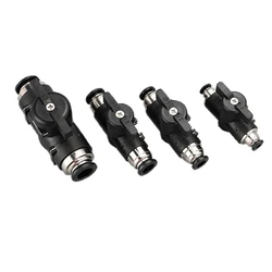 BUC 4mm 6mm 8mm 10mm 12mm Black Pneumatic Push In Quick Joint Connector Hand Valve To Turn Switch Manual Ball Current Limiting