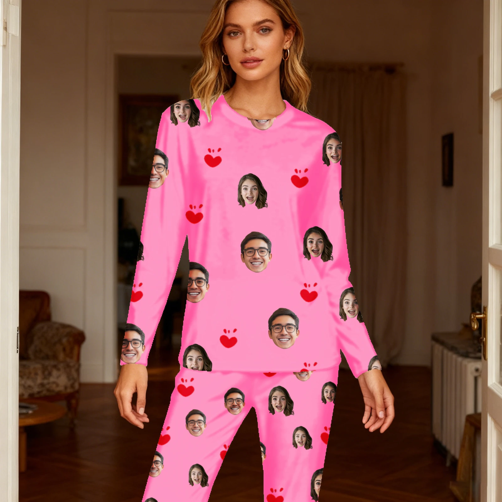 Custom Women Pajamas with Face homewear Custom Women long Sleeve Pajama Set Personalized Pajama with Face Custom Photo Pajamas