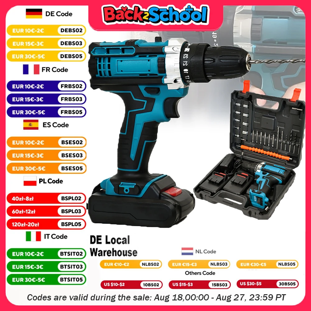 Trapano a percussione a batteria Cacciavite elettrico Trapano a percussione portatile ricaricabile Utensile elettrico Batteria agli ioni di litio con driver di coppia 25 + 3