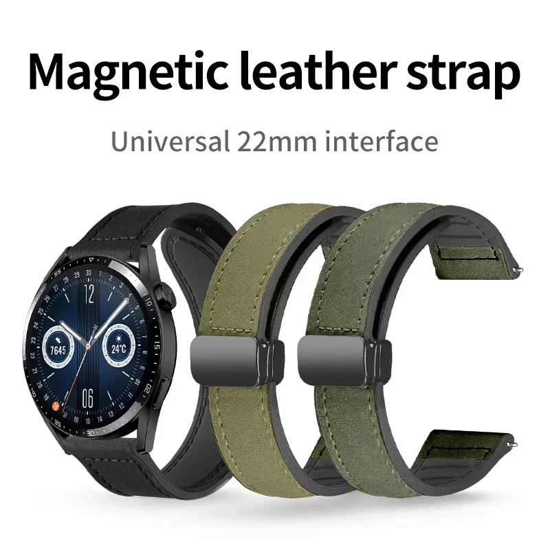 Cinturino per orologio in pelle magnetica da 22mm, compatibile con Huawei/Xiaomi/Samsung, Galaxy watch 3 45/46mm, cinturini per orologi da donna e da uomo