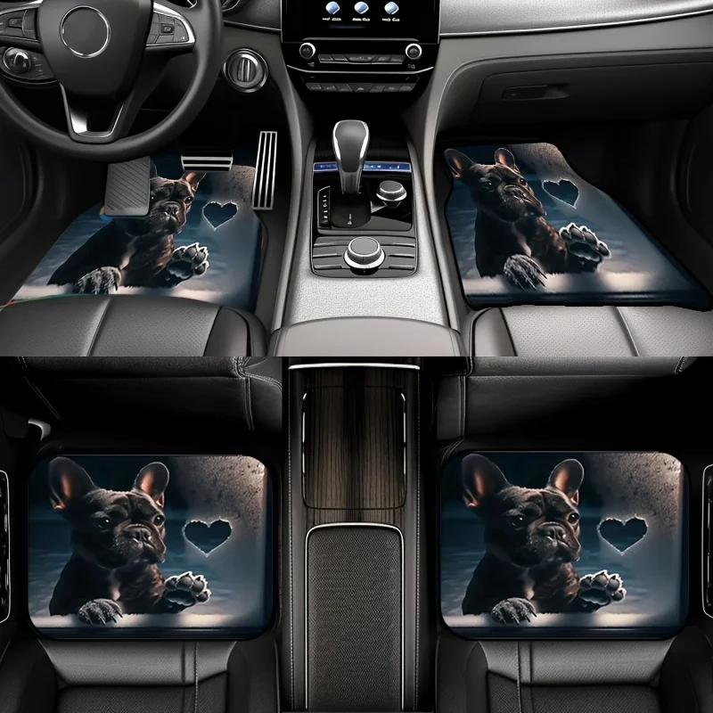 4pcs French Bulldog Car Mats Set - Heavy-Duty All-Weather Fit For Driver/Passenger/Rear Seats & Trunk, Cute Frenchie Puppy Print