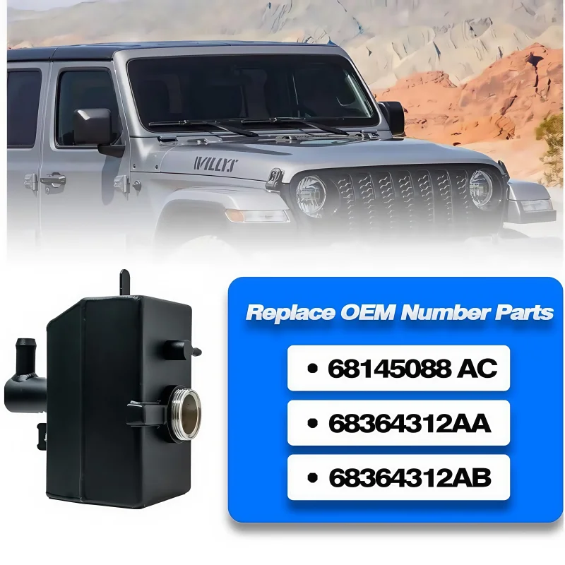 

68364312AC Front Engine Coolant Reservoir Tank Expansion Bottle System For 2018+ Wrangler JL JLU 2020+Gladiator JT 2.0 3.6L
