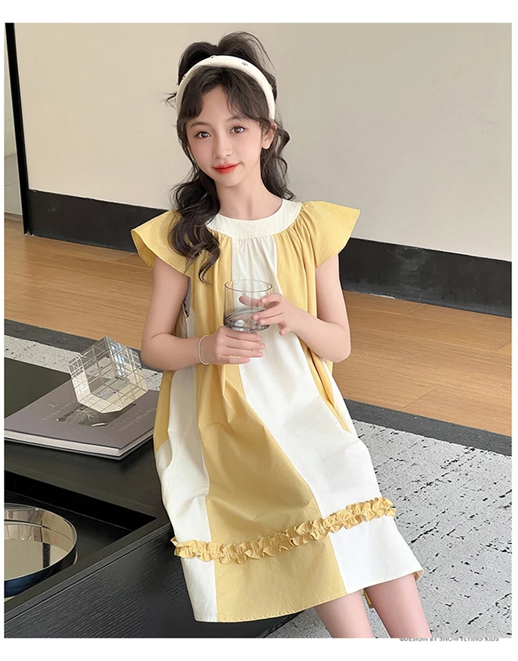 Neues Sommerkleid in hoher Qualität für Kinder, ärmelloses Patchwork-Baumwollkleid für junge Mädchen im Alter von 5 6 7 8 9 10 11 12 13 14 Jahren. – Detail 9