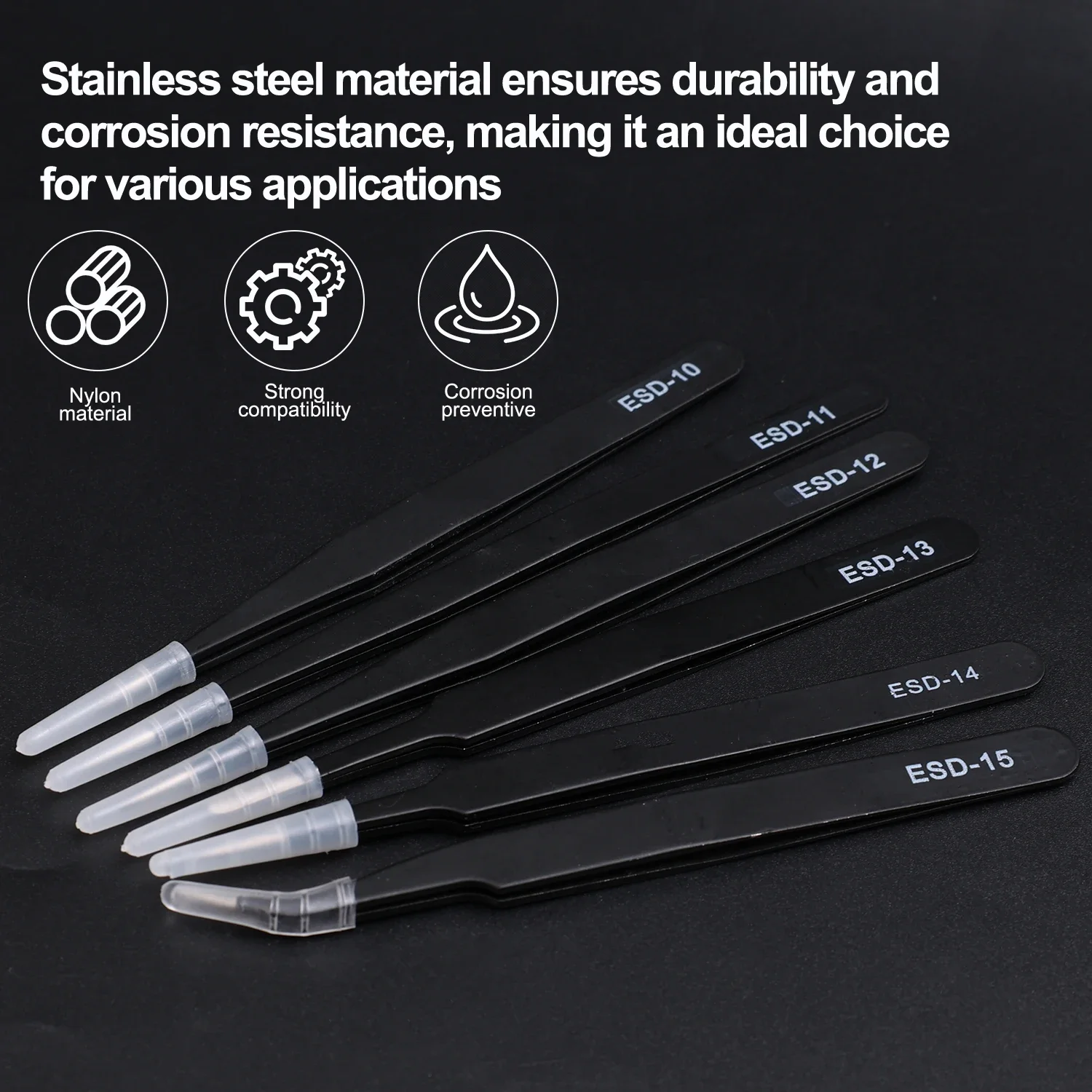 1-6Pcs Precision Tweezers Set ESD Anti-Static Stainless Steel Tweezers Repair Tools for Electronics Repair Soldering Craft Tools image 4