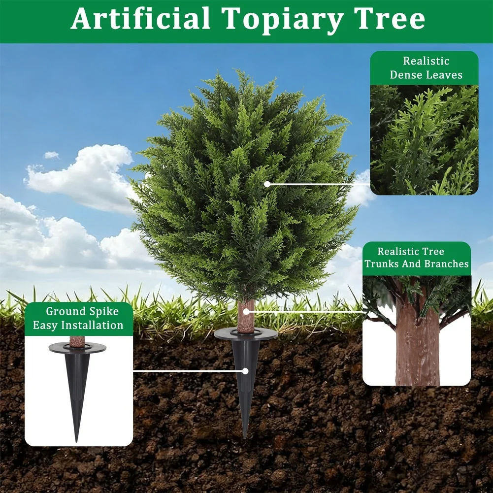 60cm Artificial Topiary Tree For Outdoor And Home Decor With Dense Leaves And Ground Spike Garden Ornaments