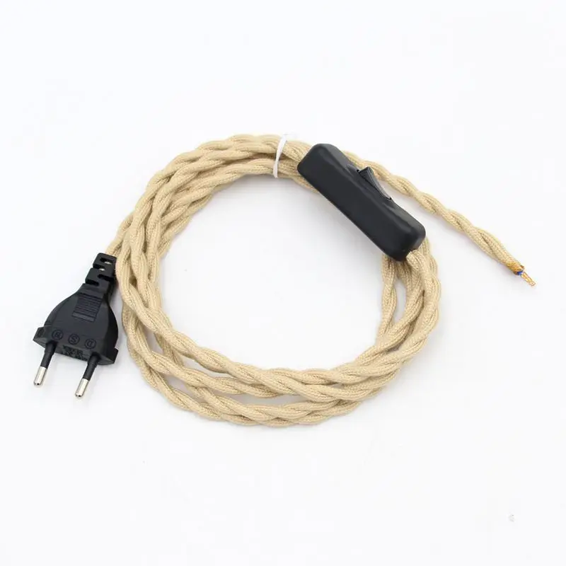 220-240V AC European Plug Power Cord Cables With on off Switch Vintage Fabric Covered Electrical Wire Power Line