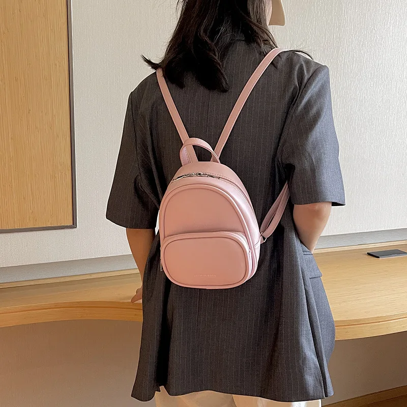 Mini Backpack Women Summer New High Quality Cute Bagpack Fashion Simple Girls' Shoulders Bag Pink PU Leather Knapsack Female