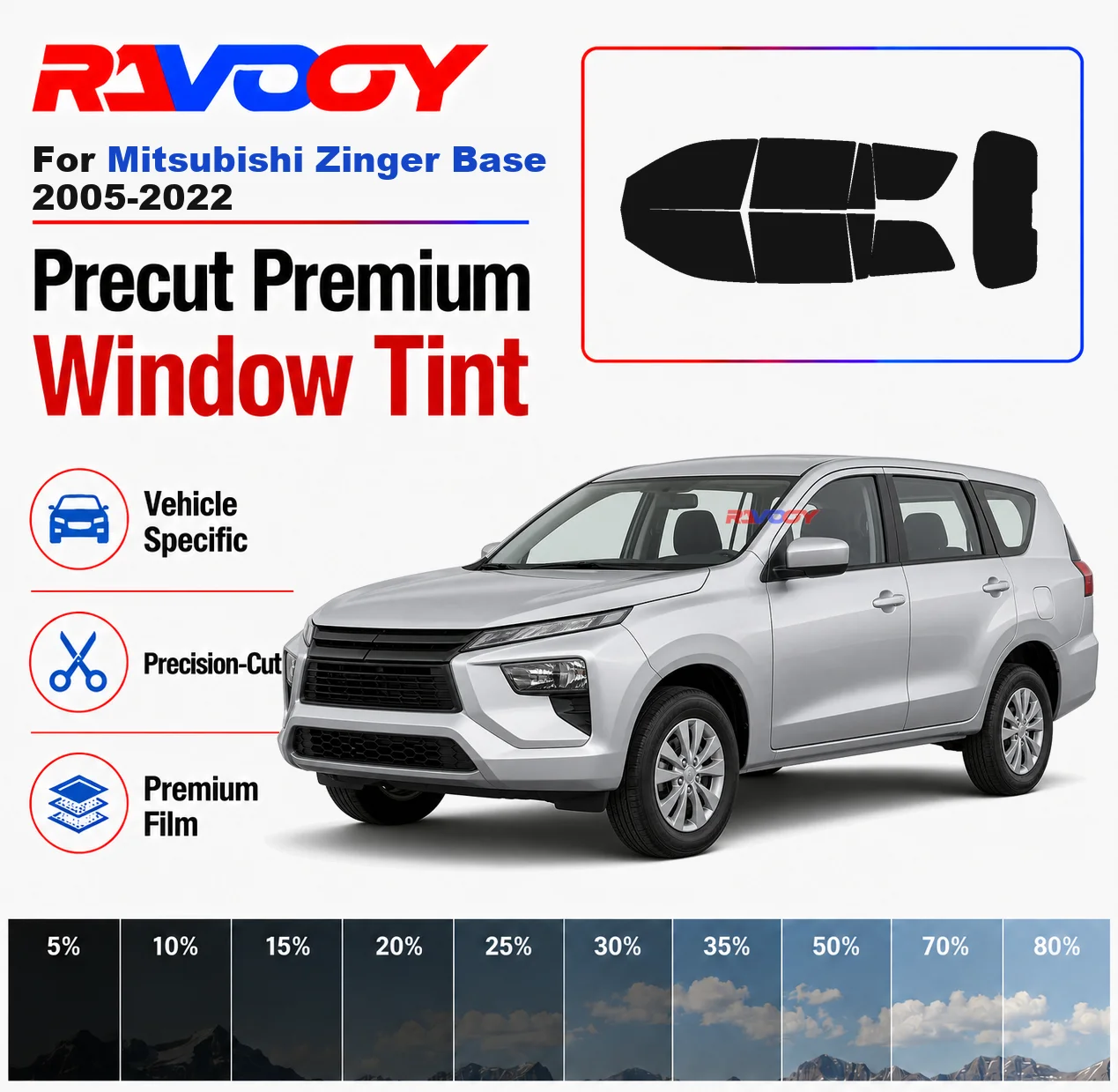 premium-precut-window-tint-kit-front-windows-rear-windows-rear-windshield-for-mitsubishi-zinger-base-2005-2022-nano-ceramic-film