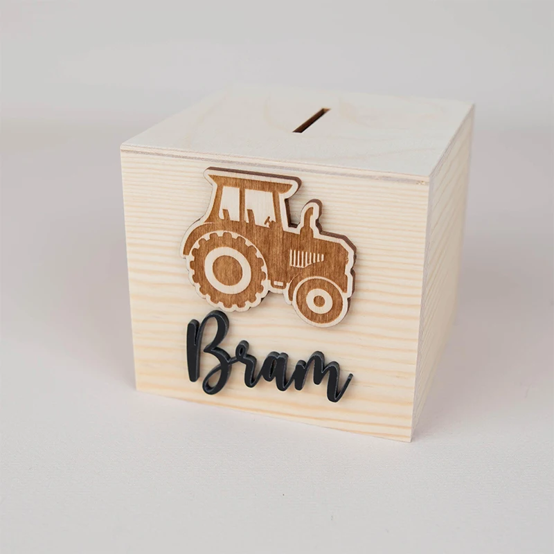 

Personalized Wooden Piggy Bank with Name, Perfect for Baby Shower, Christening or School Starter Gifts