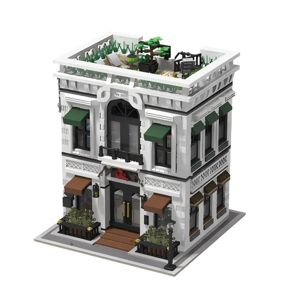 BuildMOC Street View Architecture Restaurant Building Block Set Modular Market Catering Hotel Modern Model Toys Adults KIDS Gift