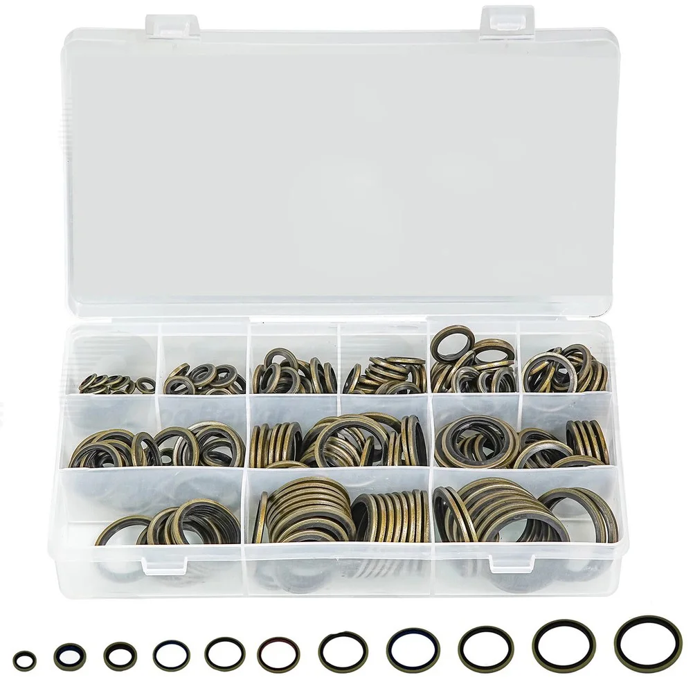 245Pcs O Ring Sealing Washer Nitrile Rubber Carbon Steel Gaskets M6-M30 Self Centering Combination Gaskets Seal Assortment Kit