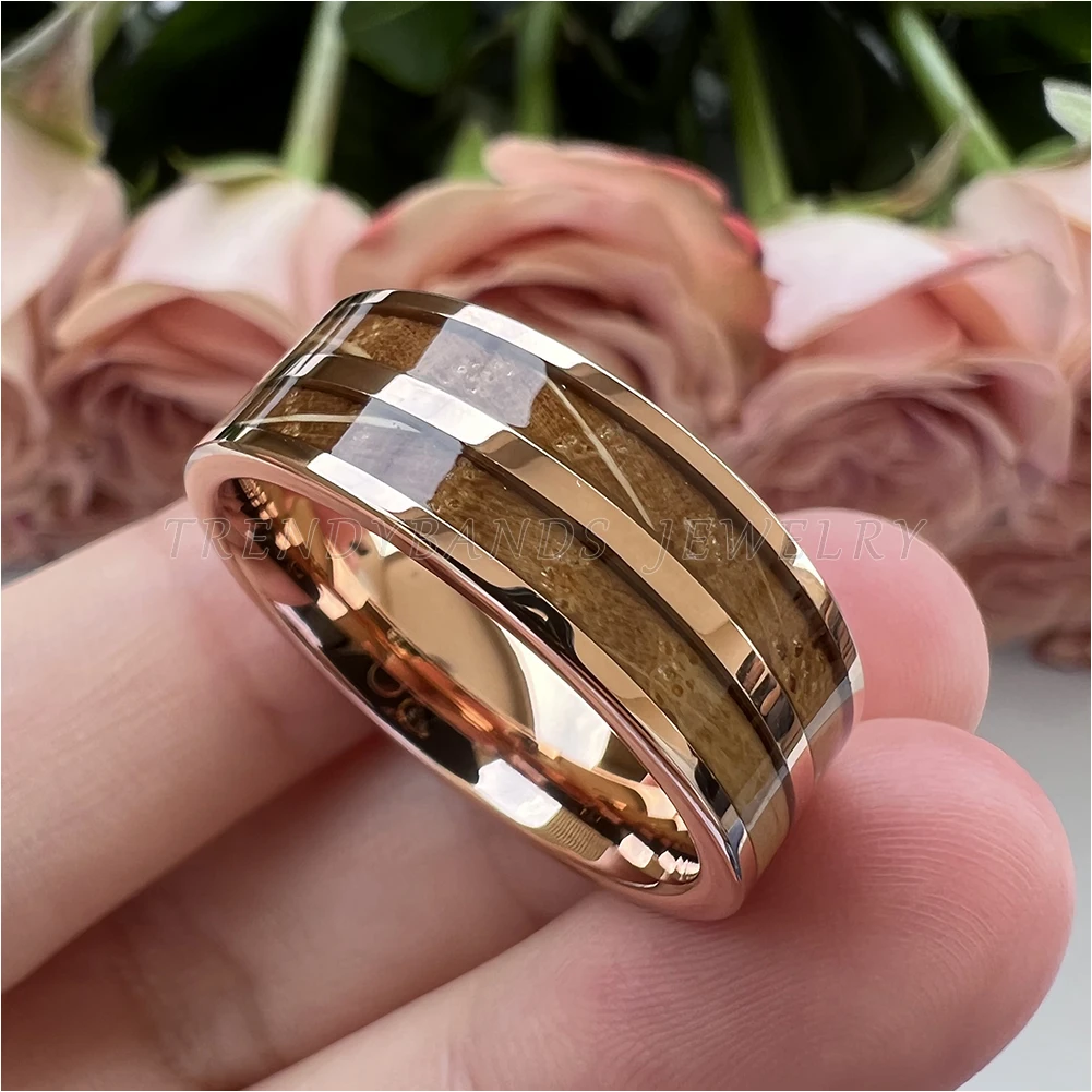 8 mm Herren- und Damenring, Wolfram-Ehering, Paar-Modeschmuck, Whiskyfass, Holzeinlage, poliert, glänzend, bequeme Passform – Detail 17