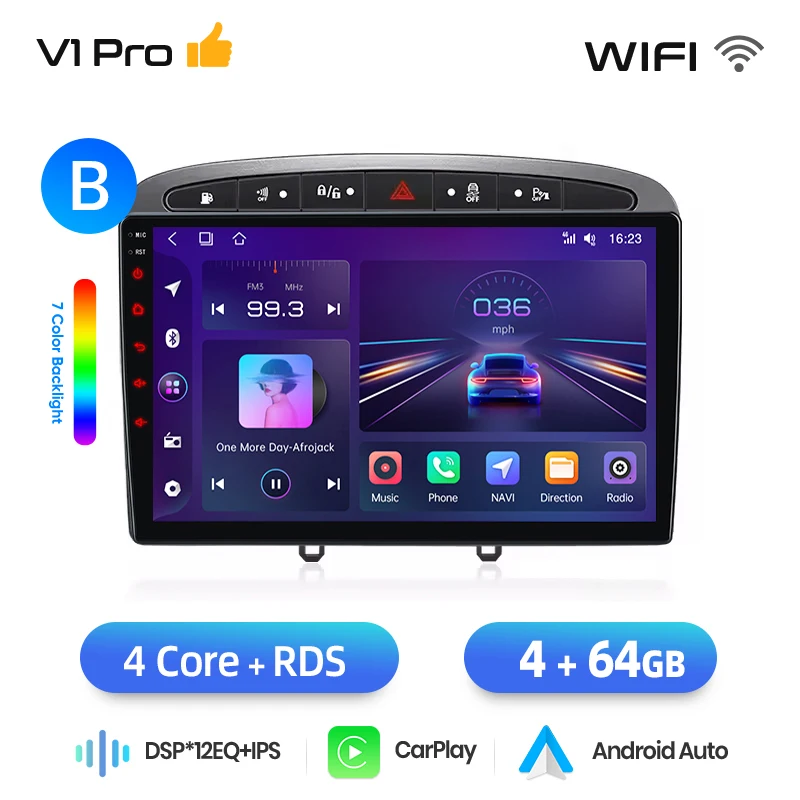 Junsun draadloze CarPlay Android Auto autoradio voor Peugeot 308 / 308 SW Mk1 (T7) / RCZ / 408 2007-2015 met ingebouwde koelventilator, Android GPS navigatie, multimediaspeler, WiFi, DSP, RDS, BT,