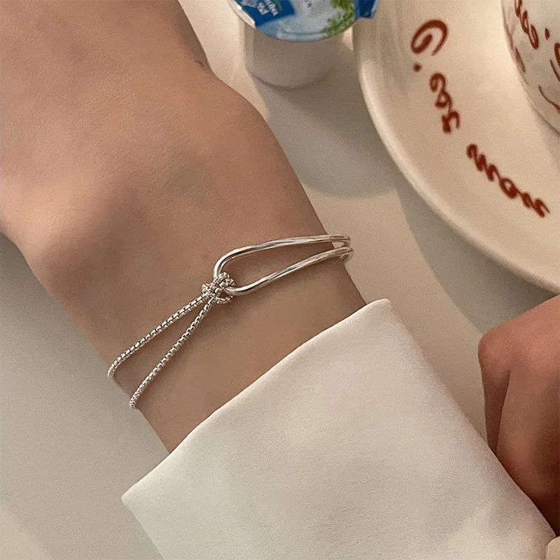 Korean Delicate Double Layer Bracelet For Women Girls Cute Bow Knot Star Moon Shiny Zirconia Adjustable Chain Bangles Jewelry