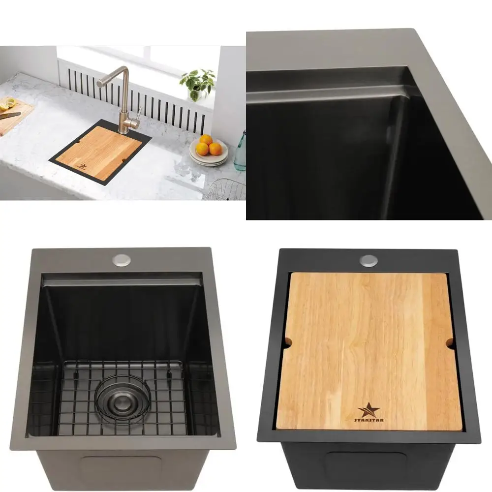 

Stainless Steel Single Bowl Kitchen Sink with Matte Black Finish, Suitable for Yard, Office, Bar, Laundry - Durable 304 Grade fo