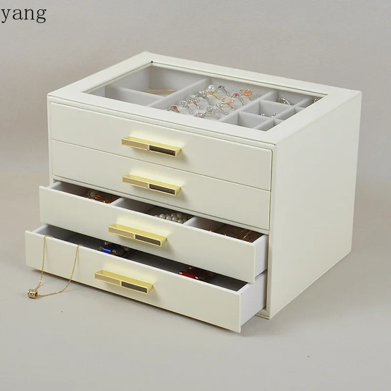 CX four-layer drawer glass sunroof PU jewelry box necklace stud earrings storage box jewelry box