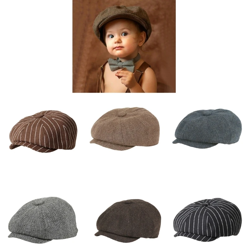 Baby Duckbill Cap for Boys Girls Fashionable Children Octagonal Paperboys Hat Lightweight for Boys Girls H37A