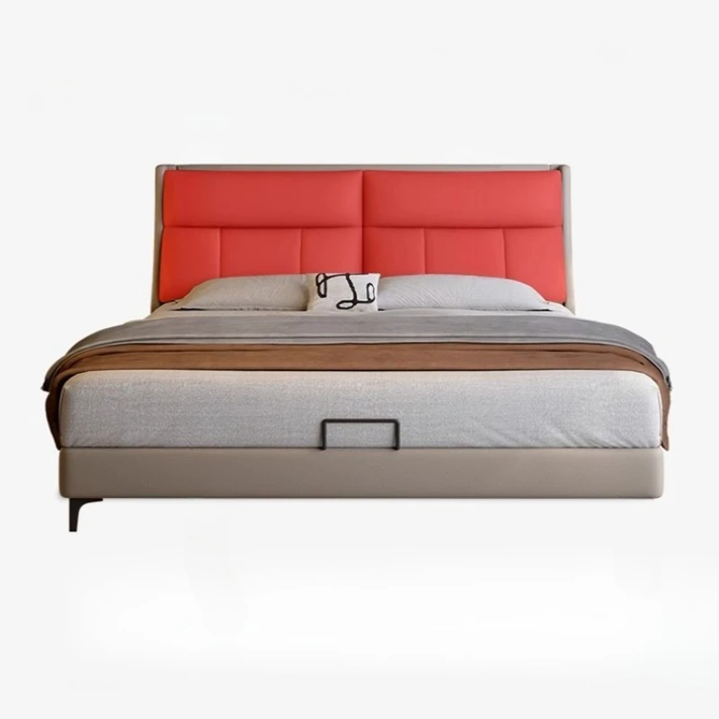 

Leather bed modern simple tall shelf bed high-end atmosphere double wedding bed Internet celebrity light luxury soft bag master