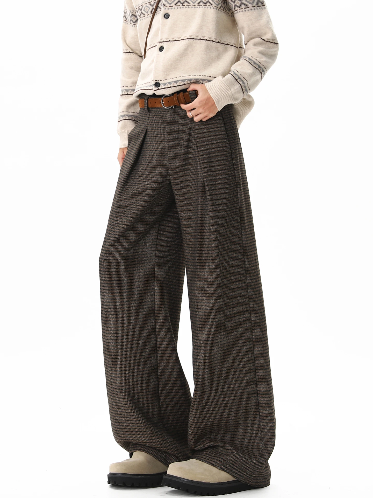 

Мужские повседневные свободные брюки в винтажную клетку, прямые, длинные, модные, брендовые, молодежная зимняя коллекция