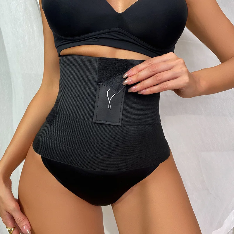 Aiithuug Waist Trainer for Women Snatch Bandage Tummy Wrap Plus Size Workout Waist Trimmer for Gym Sport Front Logo Spandex Wrap