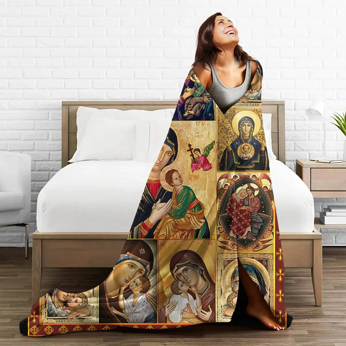 Jesus Virgin Mary Blankets Coral Fleece Plush Textile Decor Christian Catholic Thin Throw Blankets for Bedding Bedroom Bedspread