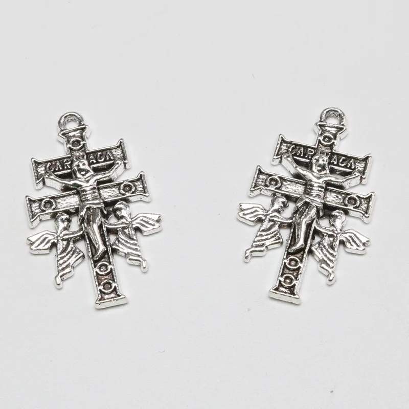 15pcs Silver Plated Angel Crosses Pendant DIY Charm Rosary Necklace Jewelry Crafts Metal Accessories A465