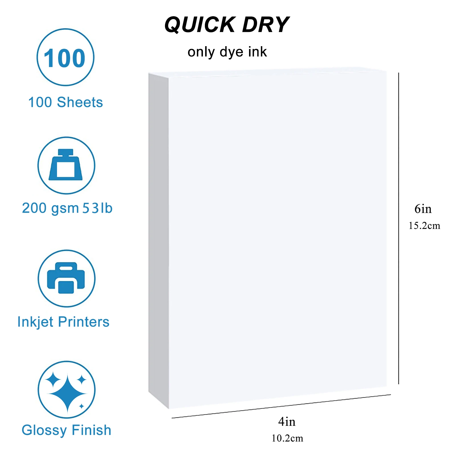 100 sheets 3R/4R/5R/A4 Glossy Photo Paper for Inkjet Printer, Bright Color, Suitable for Photography, Family, Festivals