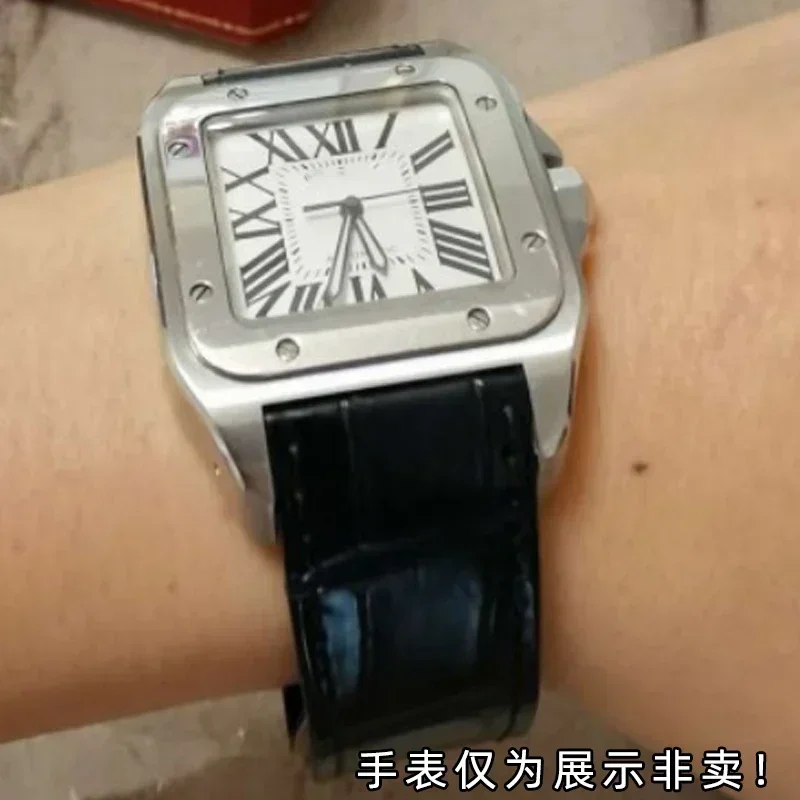 High-end Genuine leather watch strap suitable for cartier Santos strap Santos 100 men and women folding buckle strap 20mm 23mm